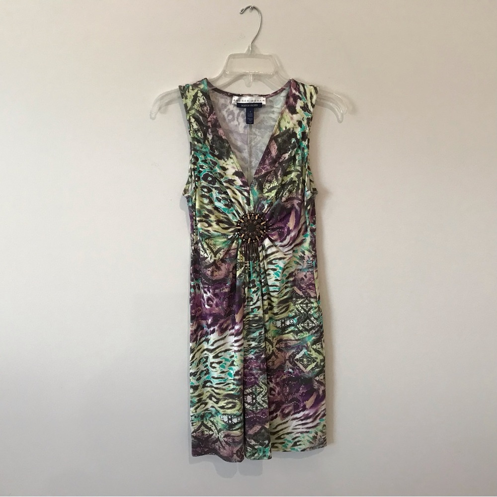 Boston Proper Green and Purple Sleeveless Dress